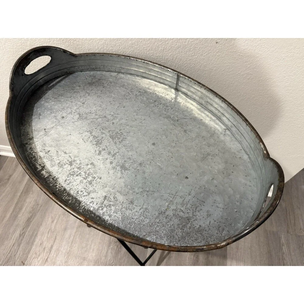 VTG Large Metal Tray Table Foldable 28.5” H 20” Diameter